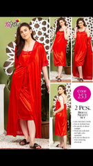 2Pc Silk Long Gown Nighty