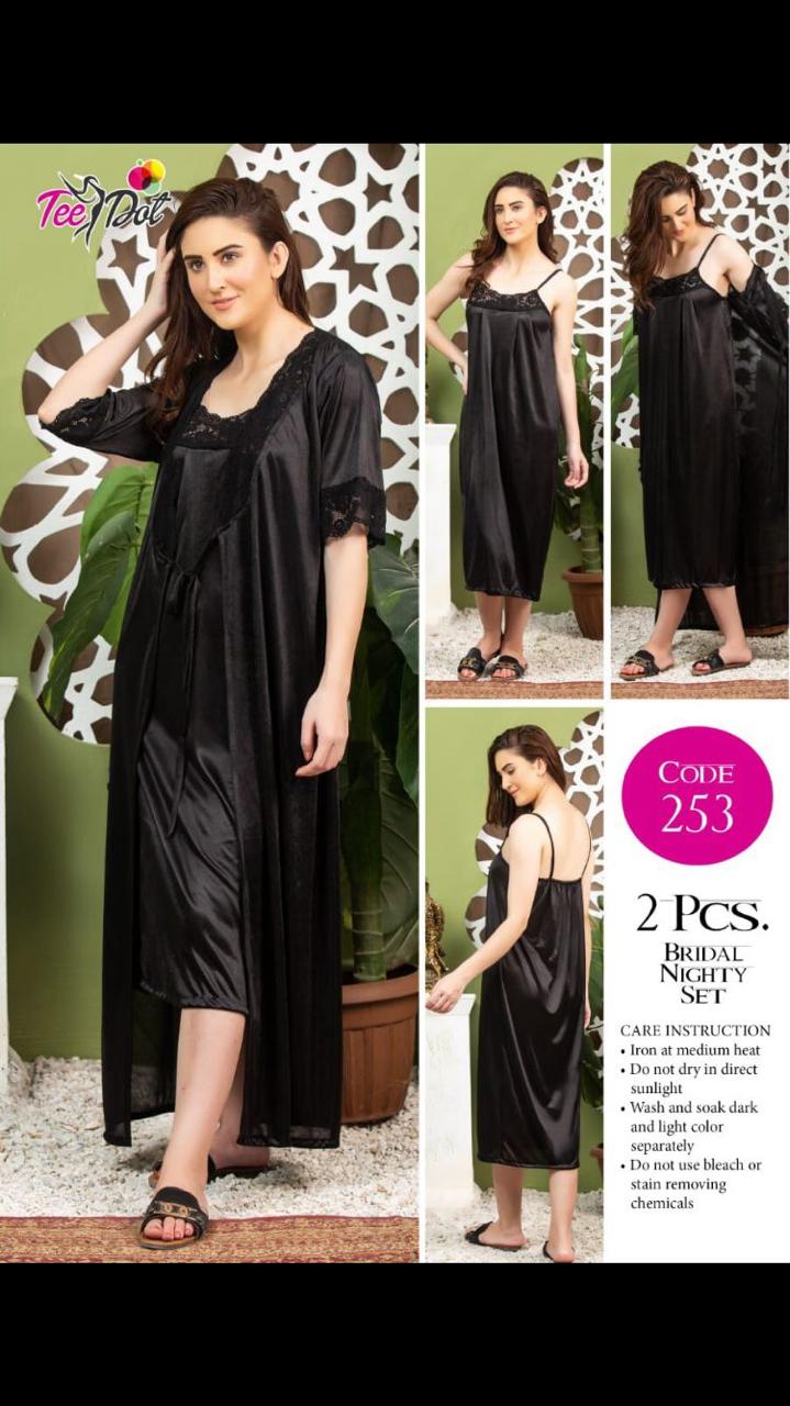 2Pc Silk Long Gown Nighty