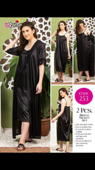 2Pc Silk Long Gown Nighty