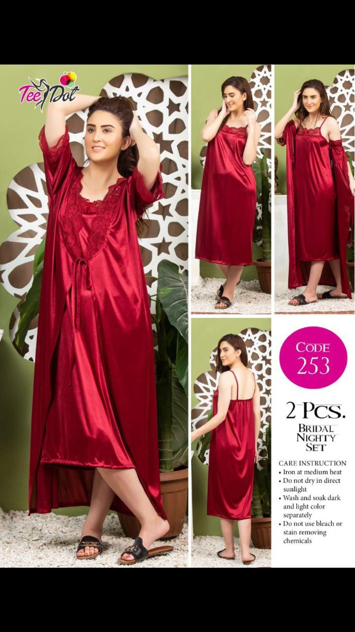 2Pc Silk Long Gown Nighty