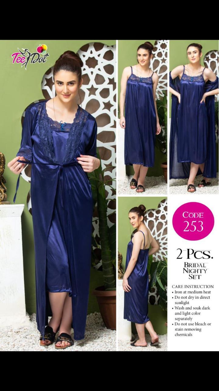 2Pc Silk Long Gown Nighty