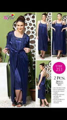 2Pc Silk Long Gown Nighty