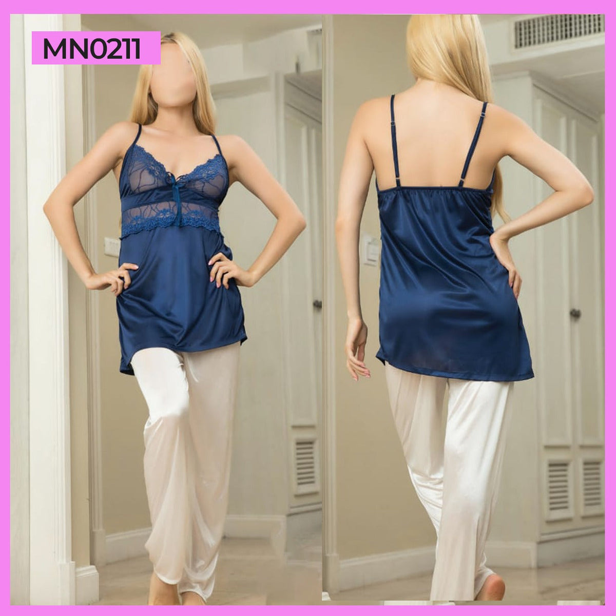 2Pc Contrast Sleeveless Cami Top + Trouser Set