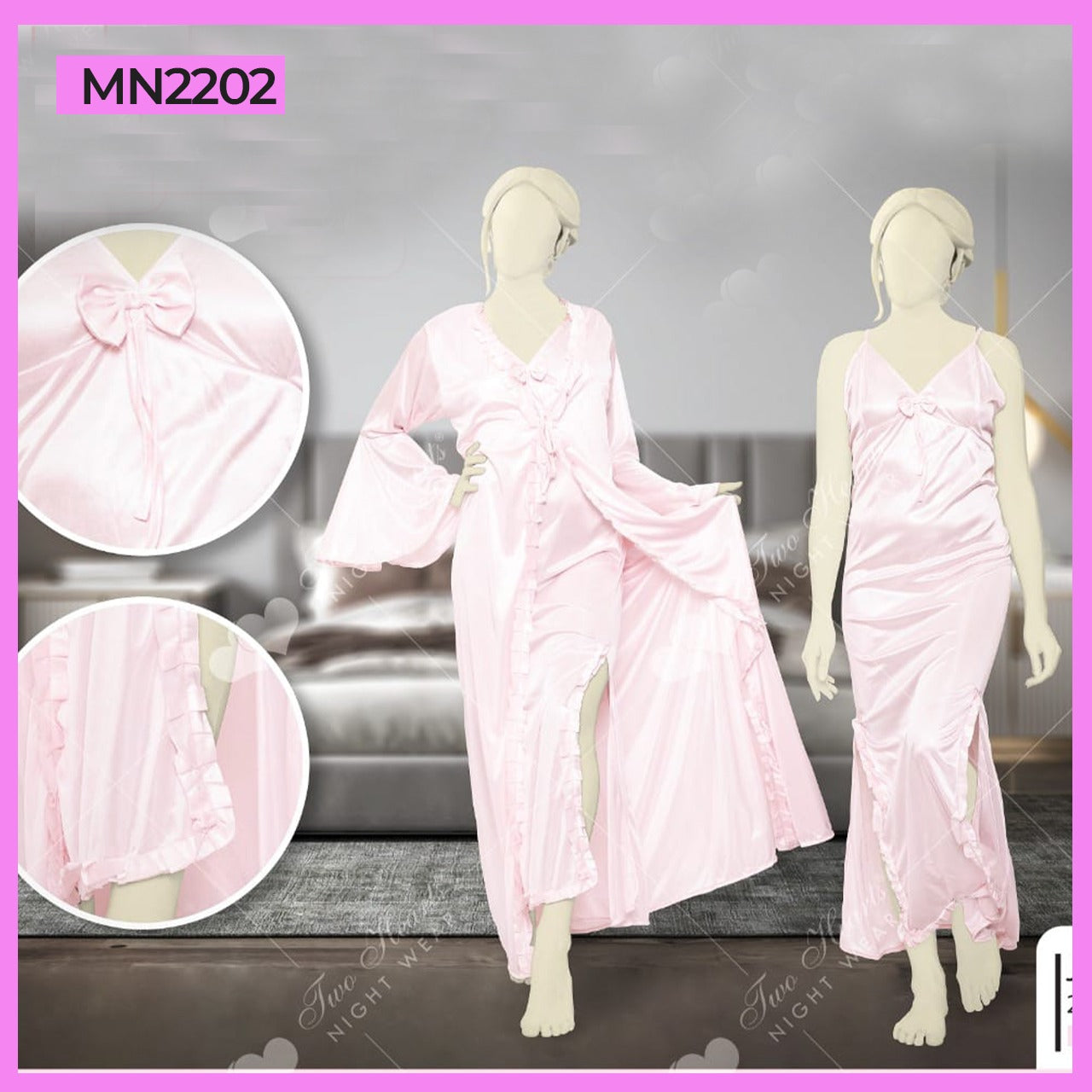 2PC Silk Robe Gown Set