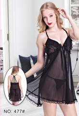 Short Transparent Net Lace Black Nighty