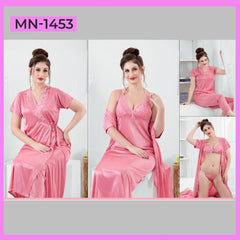 6Pc Pink Bridal Silk Nighty