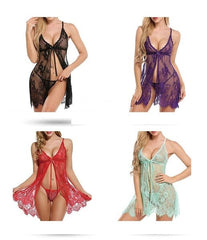 Front Open Lace Net Babydoll Nighty