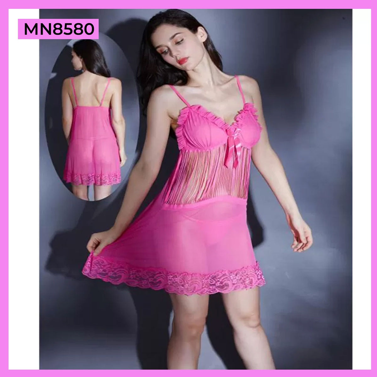 Baby Doll Transparent Pink Net Nighty