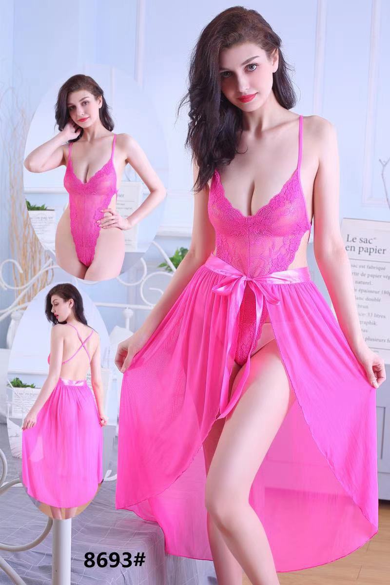 2Pc Babydoll transparent Net Gown Nightwear