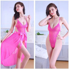 2Pc Babydoll transparent Net Gown Nightwear