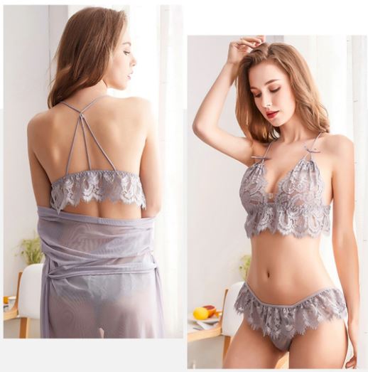 3Pc Net Gown Set Lingerie Set