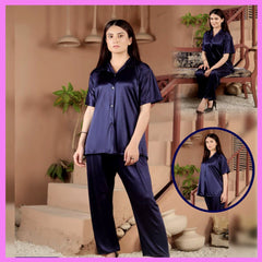 2Pc Silk Pajama Set (Blue)