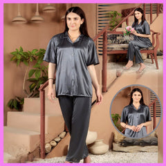 2Pc Silk Pajama Set (Grey)