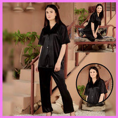 2Pc Silk Pajama Set (Black)