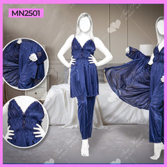 3Pc Silk Robe Bridal Gown Set Nighty