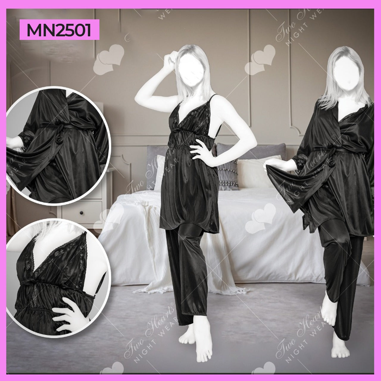 3Pc Silk Robe Bridal Gown Set Nighty