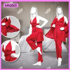 3Pc Silk Robe Bridal Gown Set Nighty