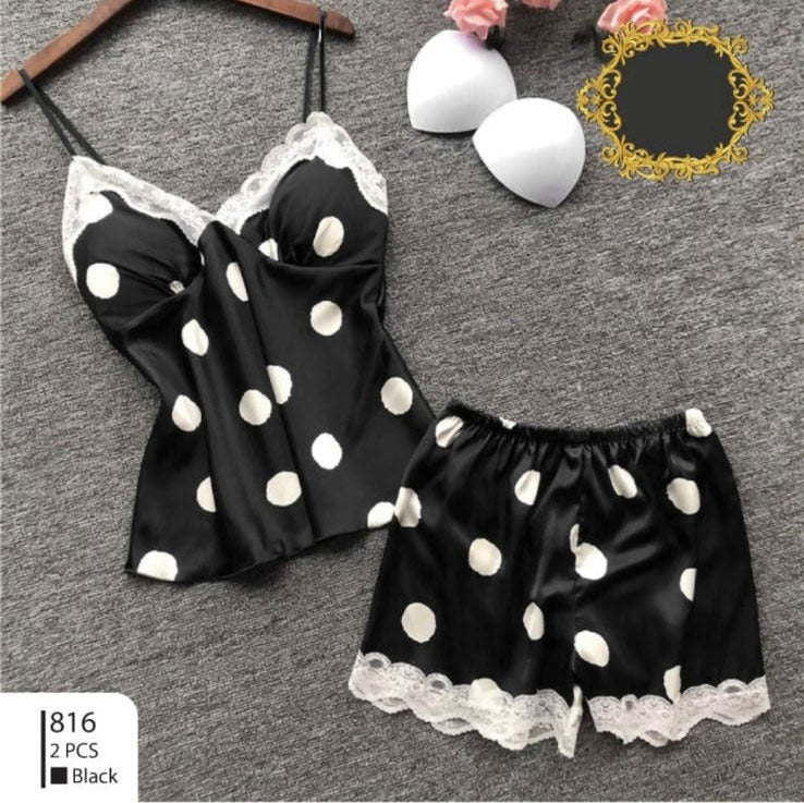 Polka Dots Short Silk Cami Set