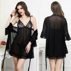 Semi Transparent Women 3 Piece Short Nighty With Panty