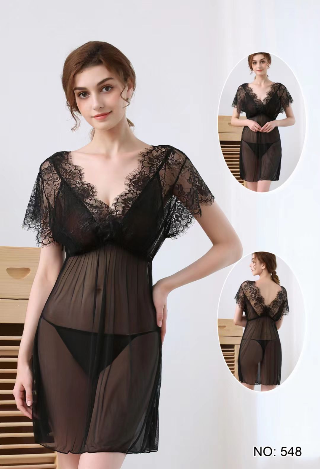 Transparent Lace Pattern Nighty