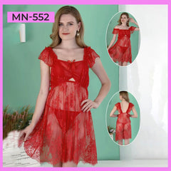 Transparent Lace Pattern Net Nighty