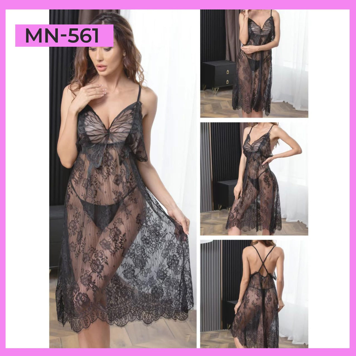 Transparent Lace Pattern Nighty