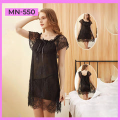 Transparent Lace Pattern Net Nighty