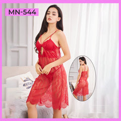 Transparent Lace Pattern Net Nighty