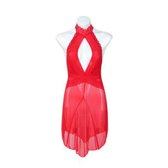 Sexy Deep V-Neck Halter Neck Backless Lingerie Dress With Hollow-Out Design And Sheer Material
