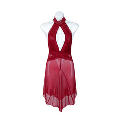 Sexy Deep V-Neck Halter Neck Backless Lingerie Dress With Hollow-Out Design And Sheer Material