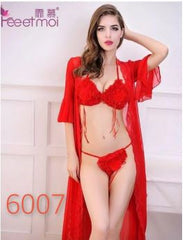 3Pc Floral Bikini Transparent Robe Gown Nighty