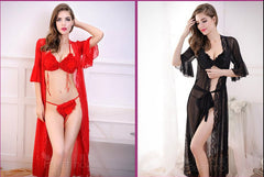 3Pc Floral Bikini Transparent Robe Gown Nighty