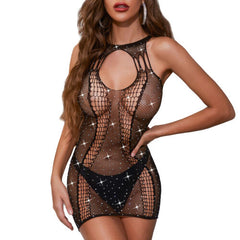 Womens Halter Fishnet Dresses Mesh Stretch Chemise Nightwear Dresses Lingerie