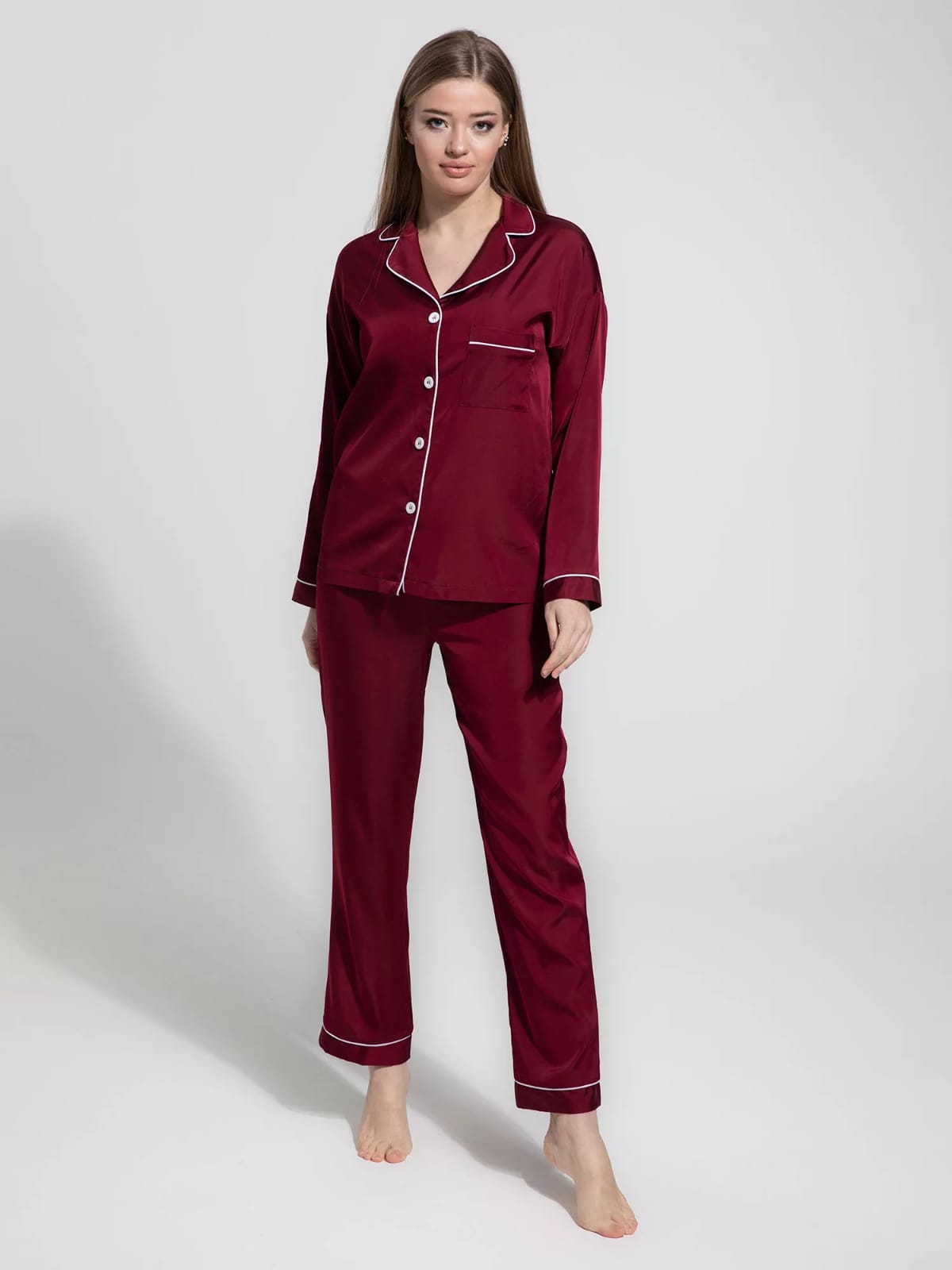 Mehroon Silk Pajama Set